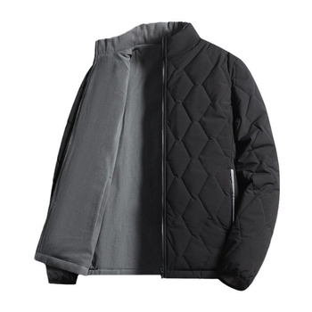 Férfi reverszibil pamut-párnás kabát, könnyű téli viselet, álló gallér, cipzár, laza szabás