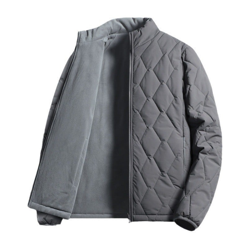 Férfi reverszibil pamut-párnás kabát, könnyű téli viselet, álló gallér, cipzár, laza szabás