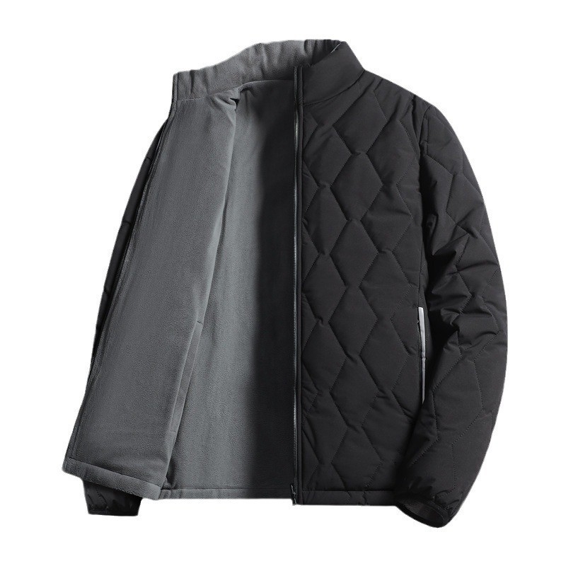 Férfi reverszibil pamut-párnás kabát, könnyű téli viselet, álló gallér, cipzár, laza szabás