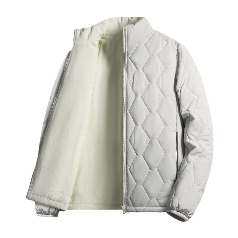 Férfi reverszibil pamut-párnás kabát, könnyű téli viselet, álló gallér, cipzár, laza szabás