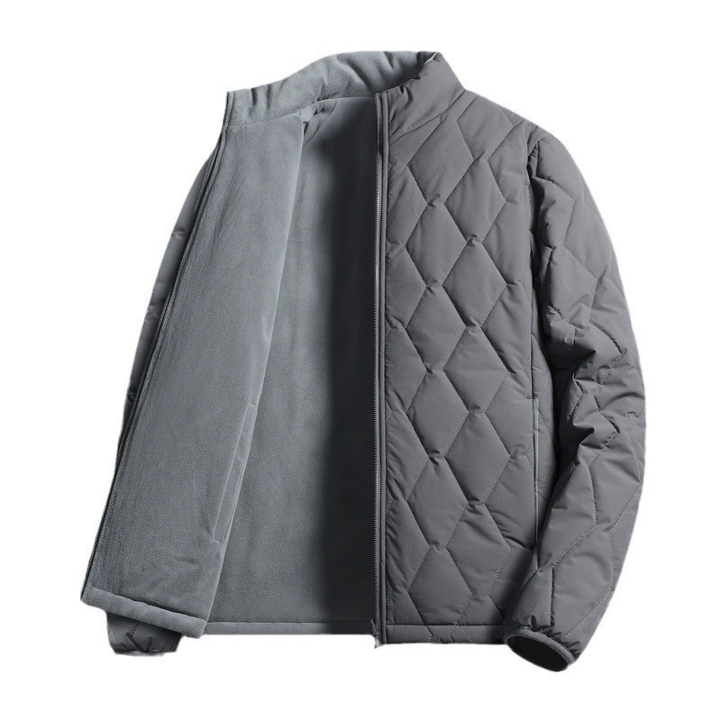 Férfi reverszibil pamut-párnás kabát, könnyű téli viselet, álló gallér, cipzár, laza szabás