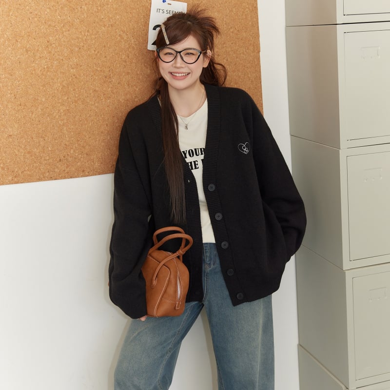 Двупартиен есенен комплект: кардиган от chenille и дънки с висока талия, Slim fit, триизмерно рязане