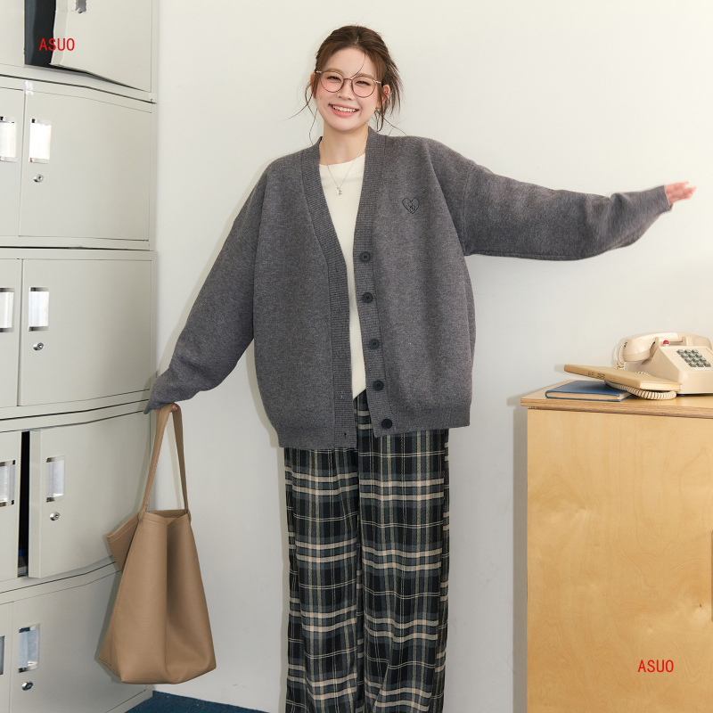 Двупартиен есенен комплект: кардиган от chenille и дънки с висока талия, Slim fit, триизмерно рязане