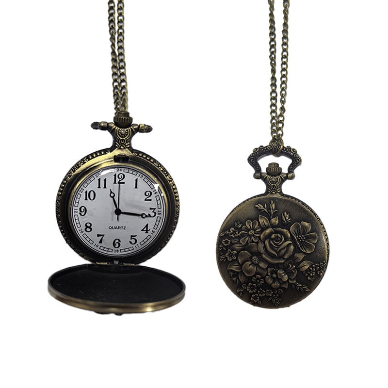 Kabatas pulkstenis kaklaraišam ar romiešu cipariem — vintage Eiropas/ Amerikas stil, kvarca mehānisms, apaļš cipferðzināšanās, sakausējuma korpuss, spirālkorona