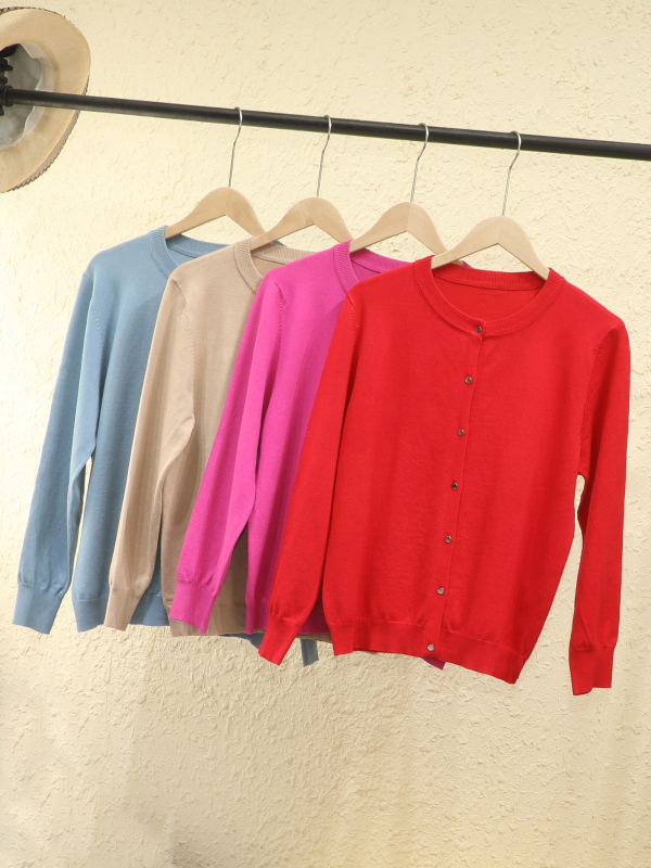 Cardigan pulover, viskozno-najlon smjesa, okrugli izrez, dugi rukavi, normalan kroj