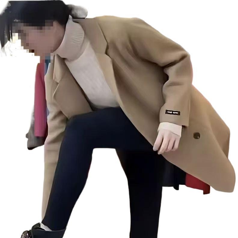 Dvivarė chenille vilnos striukė moterims su spandex mišiniu, priekinės kišenės, kostiumo apykaklė, 3/4 rankovės