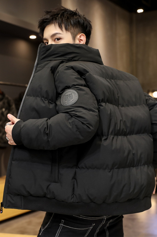 Férfi téli pamut-töltött dzseki, vastag szigeteléssel, cipzáras zárás, áll gallér, külső anyag poliészter, bélés poliészter, töltőanyag pamut