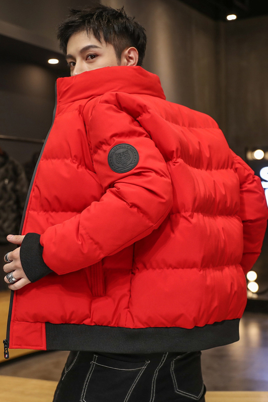 Férfi téli pamut-töltött dzseki, vastag szigeteléssel, cipzáras zárás, áll gallér, külső anyag poliészter, bélés poliészter, töltőanyag pamut