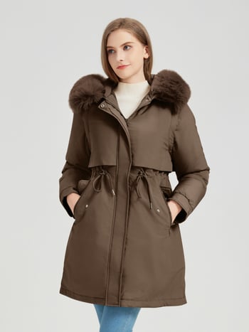 Ženska srednje duljine topla parka s kapuljom, zima 2025, korejski stil, udoban kroj, plus veličina