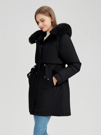 Ženska srednje duljine topla parka s kapuljom, zima 2025, korejski stil, udoban kroj, plus veličina
