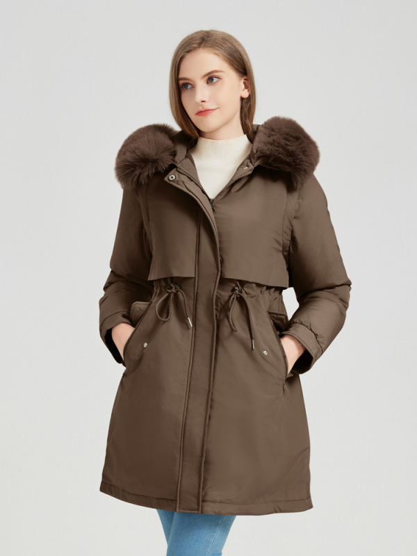 Ženska srednje duljine topla parka s kapuljom, zima 2025, korejski stil, udoban kroj, plus veličina