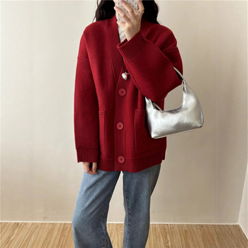 Cardigan-stil džemper, akrilna smjesa, V-izrez, dugi rukavi, udoban kroj