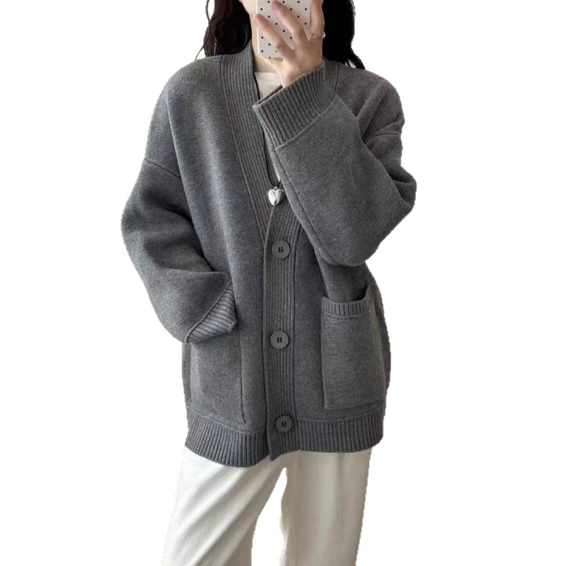 Cardigan-stil džemper, akrilna smjesa, V-izrez, dugi rukavi, udoban kroj
