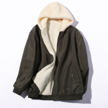 Moteriškas reversinis paltas su fliso pamušalu, gobtuvu, laisvas kirpimas, trumpas ilgis, užtrauktukas su kišomis