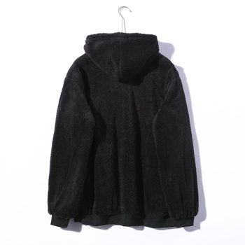 Moteriškas reversinis paltas su fliso pamušalu, gobtuvu, laisvas kirpimas, trumpas ilgis, užtrauktukas su kišomis