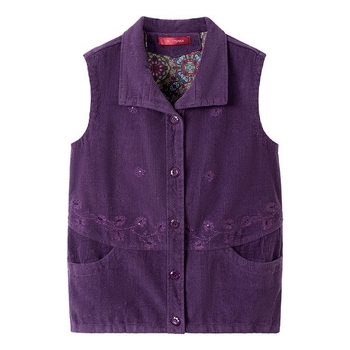 Sievietes kokvilnas cordurojas veste, izšūts raksts, brīvs piegriezums, pavasaris 2024