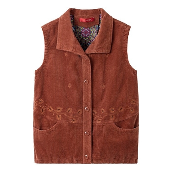 Sievietes kokvilnas cordurojas veste, izšūts raksts, brīvs piegriezums, pavasaris 2024