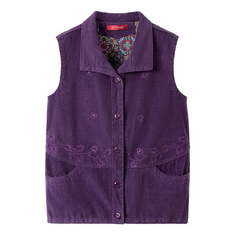 Sievietes kokvilnas cordurojas veste, izšūts raksts, brīvs piegriezums, pavasaris 2024