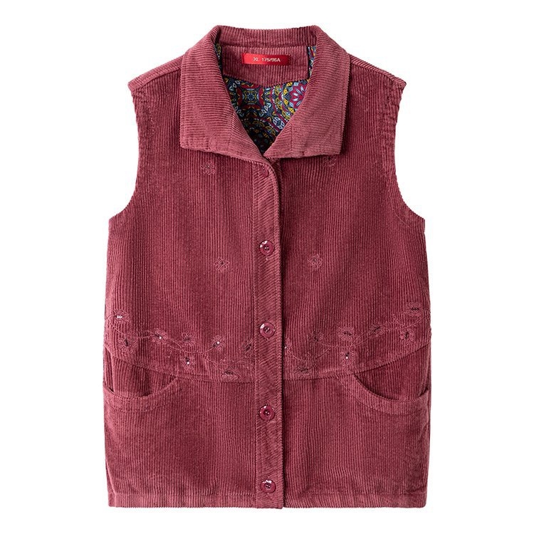 Sievietes kokvilnas cordurojas veste, izšūts raksts, brīvs piegriezums, pavasaris 2024