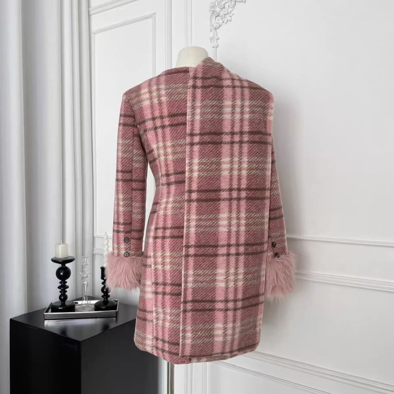 Moteriškas chenille audinio paltas su elastanu, itin storas, 3/4 rankovės, užsegimas su trimais mygtukais