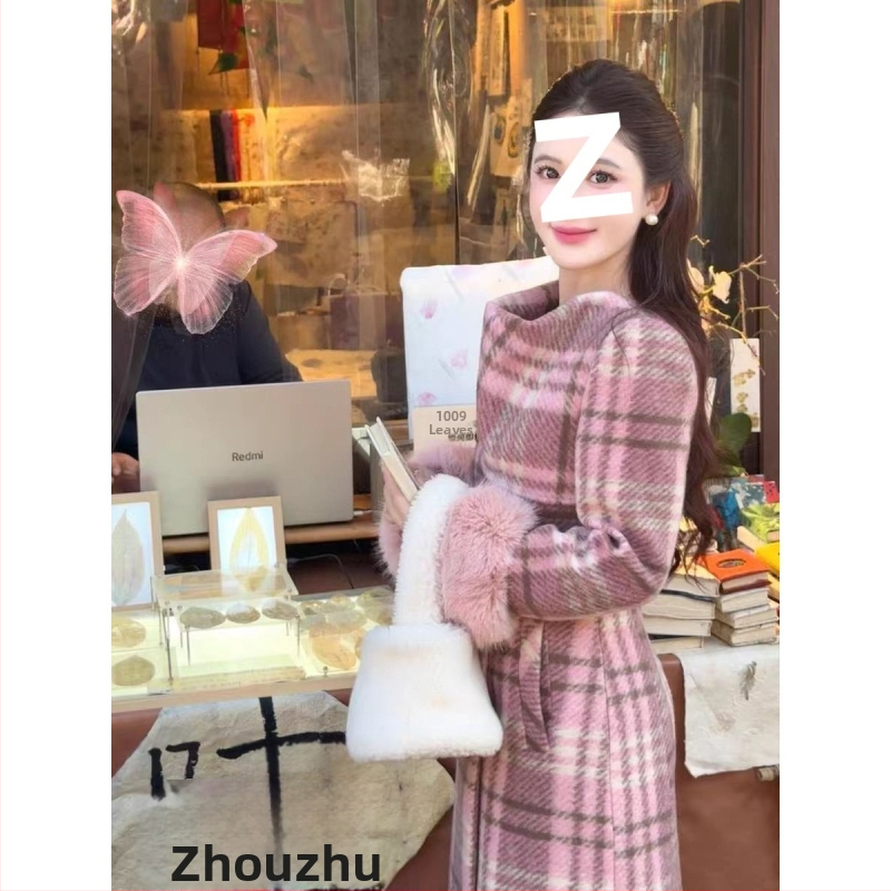 Moteriškas chenille audinio paltas su elastanu, itin storas, 3/4 rankovės, užsegimas su trimais mygtukais