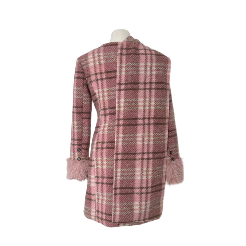 Moteriškas chenille audinio paltas su elastanu, itin storas, 3/4 rankovės, užsegimas su trimais mygtukais