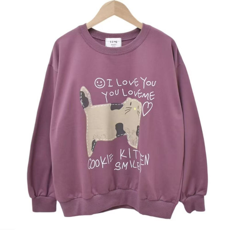 Ženski hoodie s kapuljačom, print mačke keksa, udoban široki kroj, bombon boje, 2025