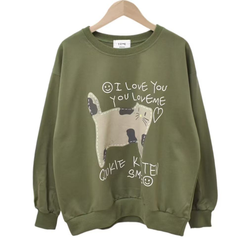Ženski hoodie s kapuljačom, print mačke keksa, udoban široki kroj, bombon boje, 2025