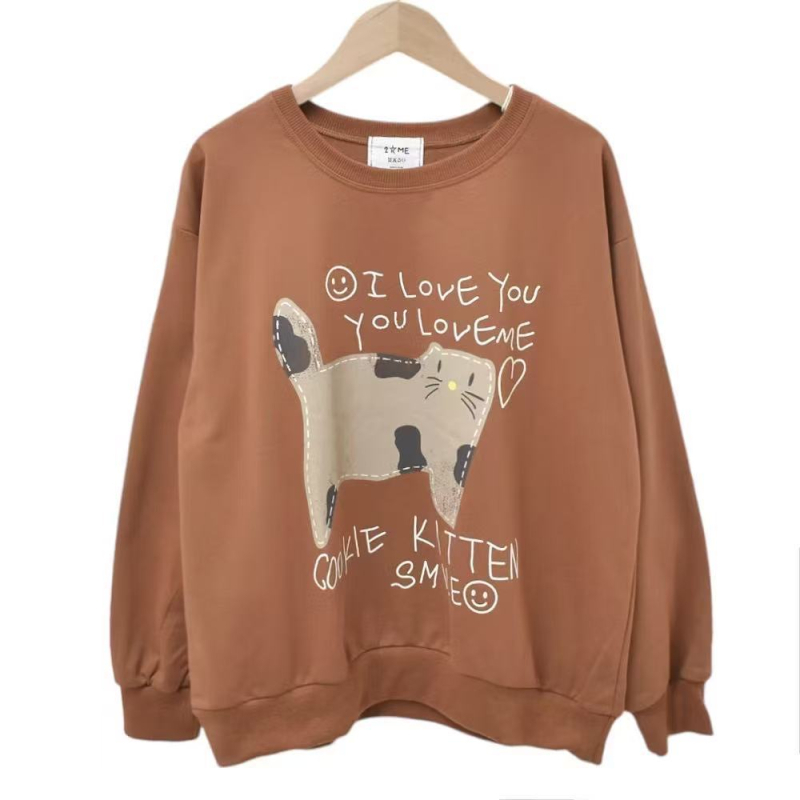 Ženski hoodie s kapuljačom, print mačke keksa, udoban široki kroj, bombon boje, 2025