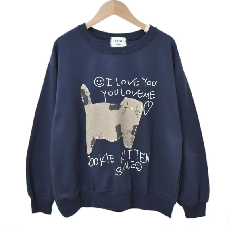 Ženski hoodie s kapuljačom, print mačke keksa, udoban široki kroj, bombon boje, 2025