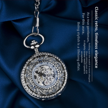 Hongshida mehāniskā kabatas pulkstenis ar atveramu vāciņu, cinka sakausējuma korpuss, plastmasas spogulis, izgravēts dobais ciparnīca, retro stils