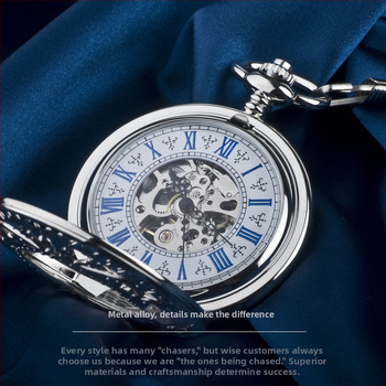 Hongshida mehāniskā kabatas pulkstenis ar atveramu vāciņu, cinka sakausējuma korpuss, plastmasas spogulis, izgravēts dobais ciparnīca, retro stils