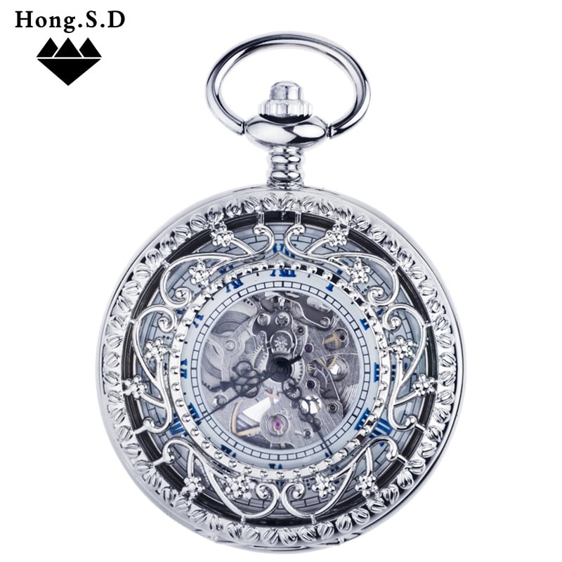 Hongshida mehāniskā kabatas pulkstenis ar atveramu vāciņu, cinka sakausējuma korpuss, plastmasas spogulis, izgravēts dobais ciparnīca, retro stils