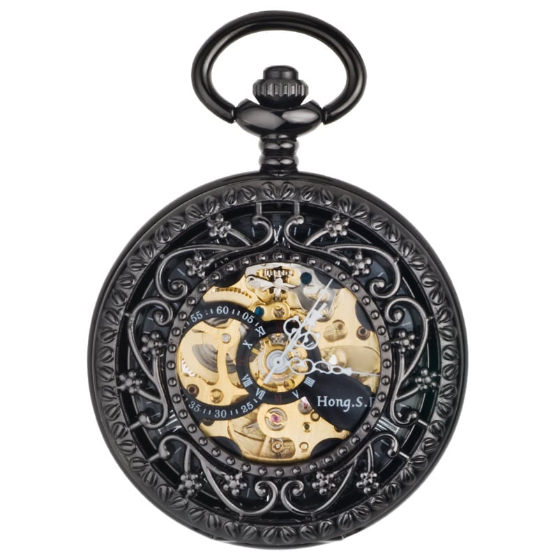 Hongshida mehāniskā kabatas pulkstenis ar atveramu vāciņu, cinka sakausējuma korpuss, plastmasas spogulis, izgravēts dobais ciparnīca, retro stils