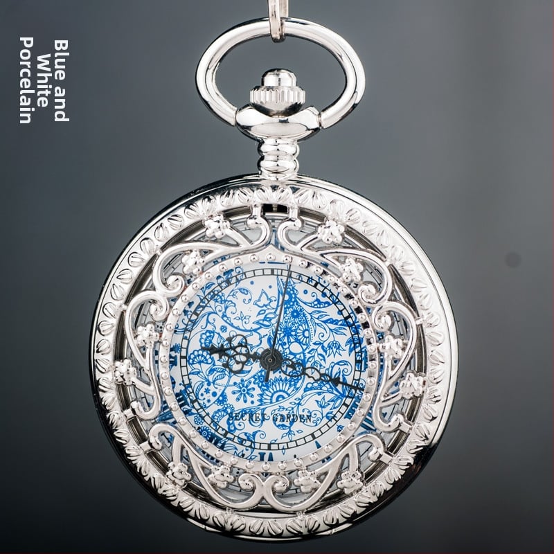 Hongshida mehāniskā kabatas pulkstenis ar atveramu vāciņu, cinka sakausējuma korpuss, plastmasas spogulis, izgravēts dobais ciparnīca, retro stils