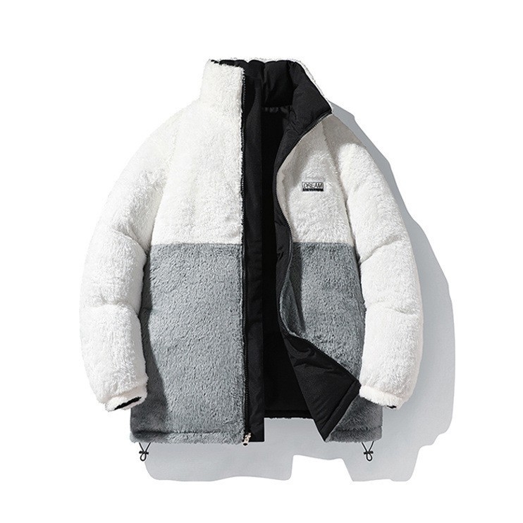 Férfi téli reverszibil pamutkabát fleece bélés, vastag és meleg, cipzáras zárás, állkarral, 100% poliészter külső és bélés, 250 g töltet