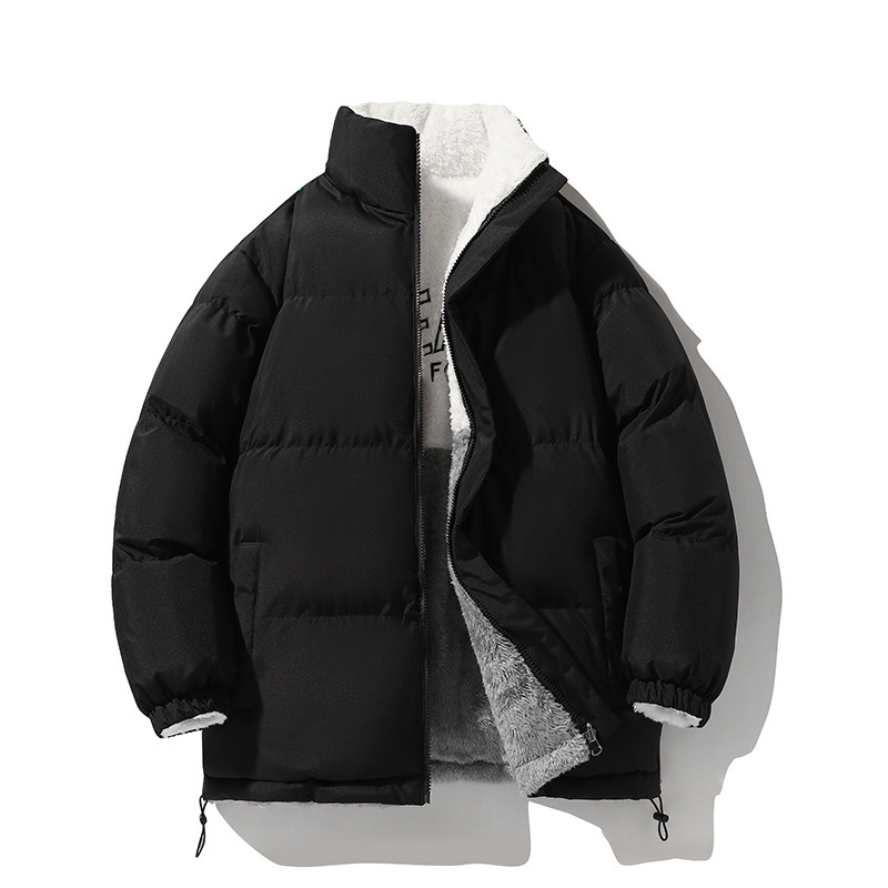 Férfi téli reverszibil pamutkabát fleece bélés, vastag és meleg, cipzáras zárás, állkarral, 100% poliészter külső és bélés, 250 g töltet