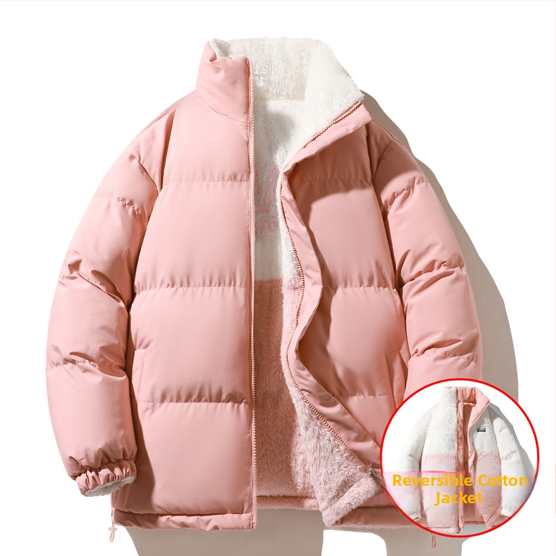 Férfi téli reverszibil pamutkabát fleece bélés, vastag és meleg, cipzáras zárás, állkarral, 100% poliészter külső és bélés, 250 g töltet