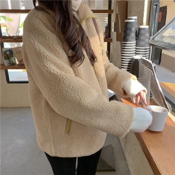 Dviejų pusių moteriška striukė su užtrauktuku ir aukštu kaklu, akrilo audinys 95%+, gatvės stilius, ilgomis rankovėmis