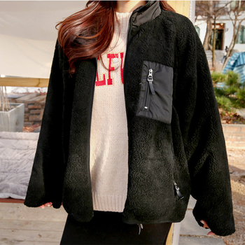 Dviejų pusių moteriška striukė su užtrauktuku ir aukštu kaklu, akrilo audinys 95%+, gatvės stilius, ilgomis rankovėmis