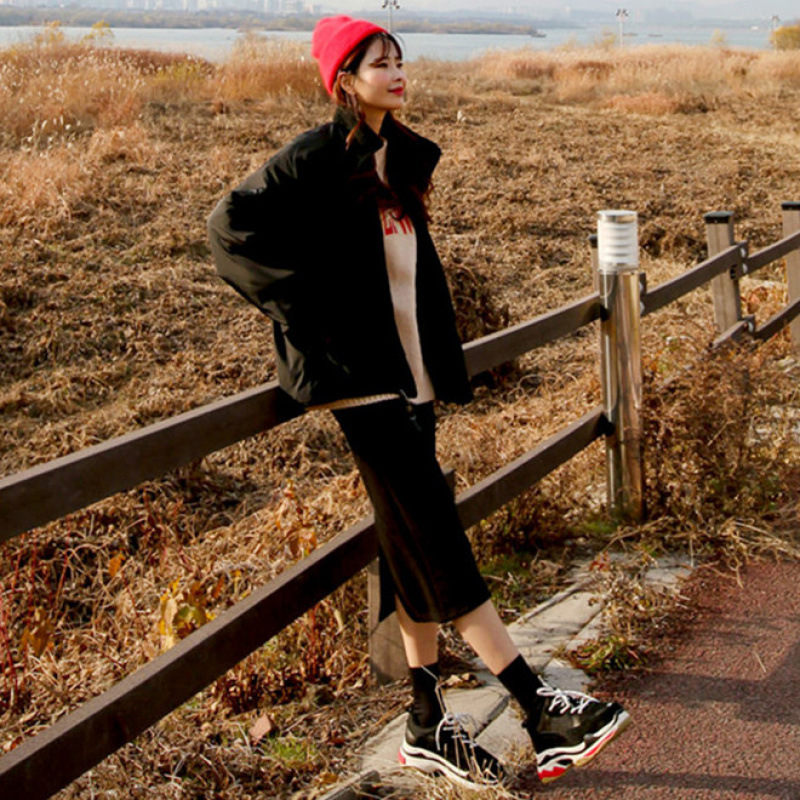 Dviejų pusių moteriška striukė su užtrauktuku ir aukštu kaklu, akrilo audinys 95%+, gatvės stilius, ilgomis rankovėmis