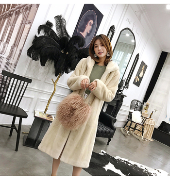 Палто – корейски стил, качулка, изкуствена норкова козина, дълго палто, зимно