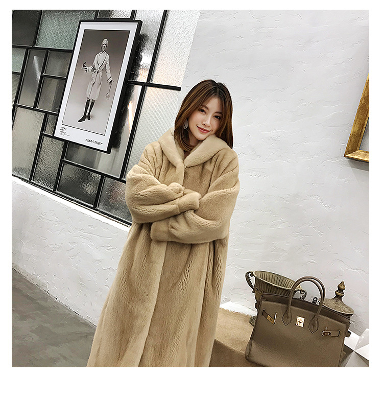 Палто – корейски стил, качулка, изкуствена норкова козина, дълго палто, зимно