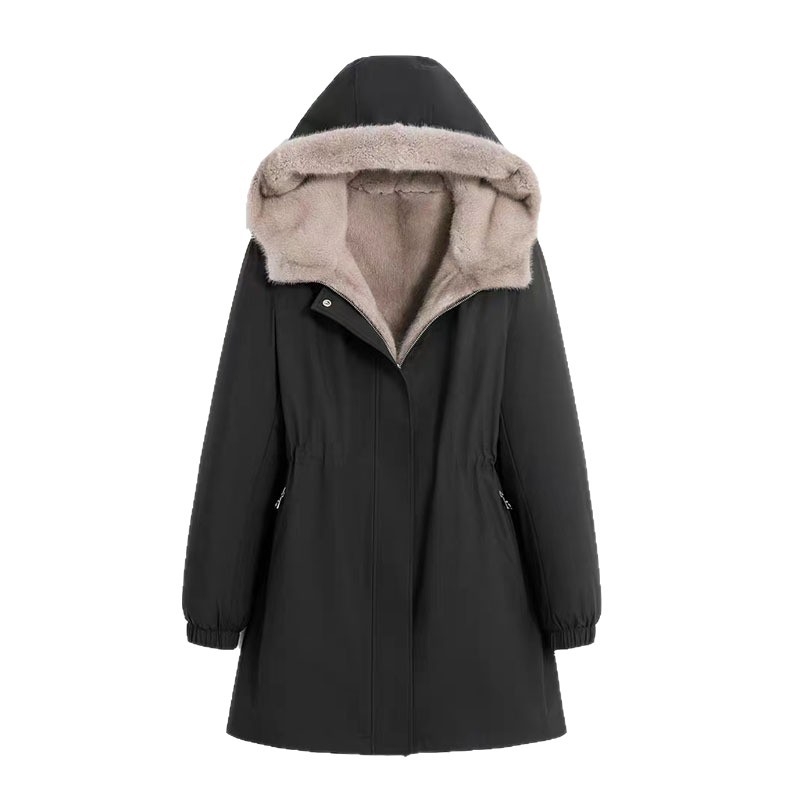 Damski parka u plus veličini s fleec podstavom, debeli krzneni kaput u korejskom stilu, srednja duljina s kapuljačom, topla zimska jakna