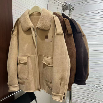 Ženska jakna za motocikl s kragnom od krzna, srednje duljine, dugi rukavi, od vune