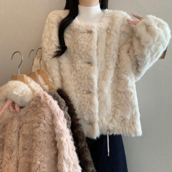 Пухкав кардиган-жакет, есен 2025, корейски стил, свободен силует, полиестер