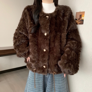 Пухкав кардиган-жакет, есен 2025, корейски стил, свободен силует, полиестер