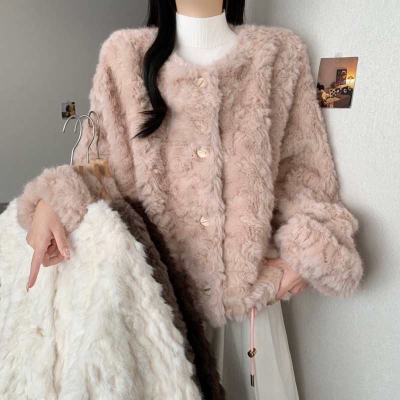 Пухкав кардиган-жакет, есен 2025, корейски стил, свободен силует, полиестер