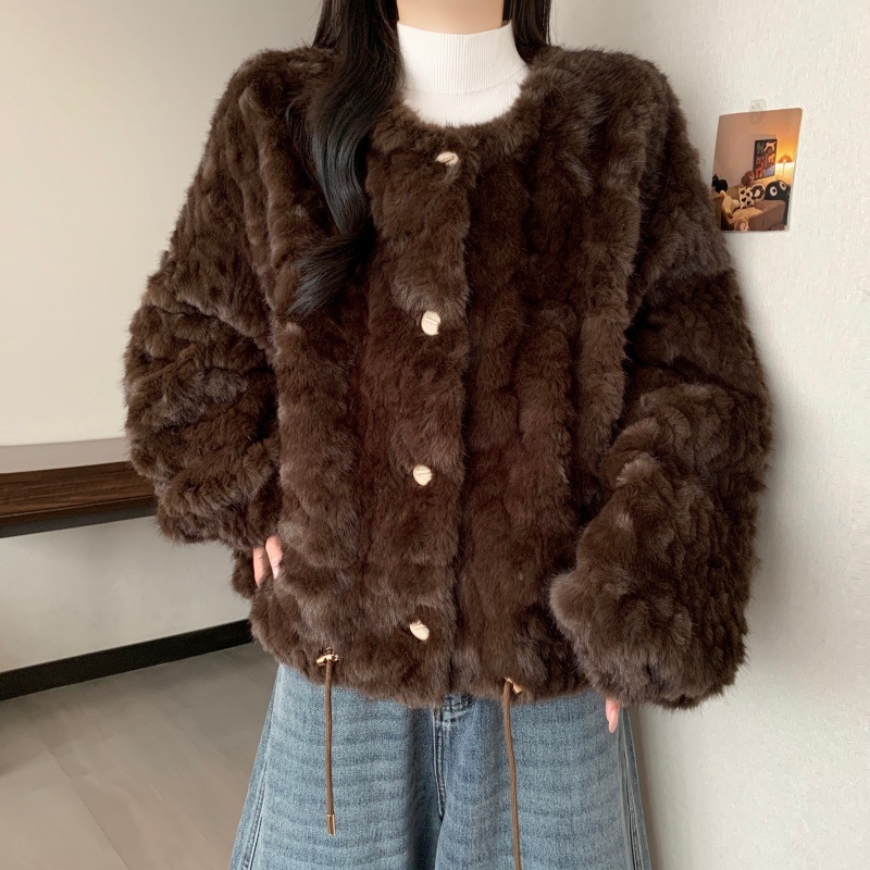 Пухкав кардиган-жакет, есен 2025, корейски стил, свободен силует, полиестер