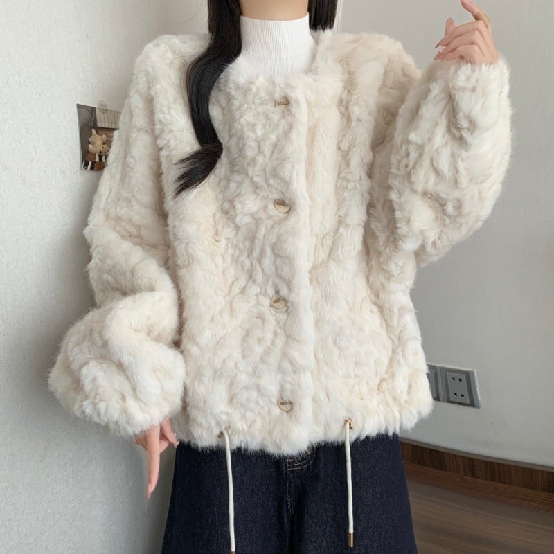 Пухкав кардиган-жакет, есен 2025, корейски стил, свободен силует, полиестер